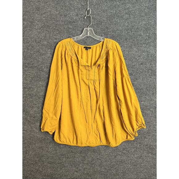 Lane Bryant Womens Blouse Size 18/20 Yellow Embroidered Boho Peasant Long Sleeve - Picture 1 of 12